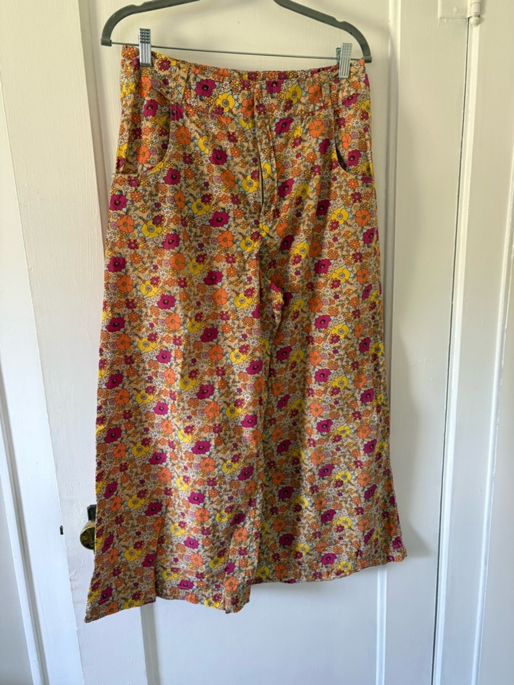 Free People Wide-Leg Floral Pants in Yellow, Orange & Pink